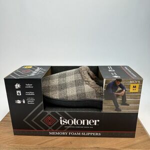 New NIB Mens Isotoner Memory‎ Foam Slippers Mules Smoky Taupe Size M 8-9
